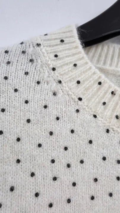 Mango - White Polka-dot Round Neck Jumper Size: Xs