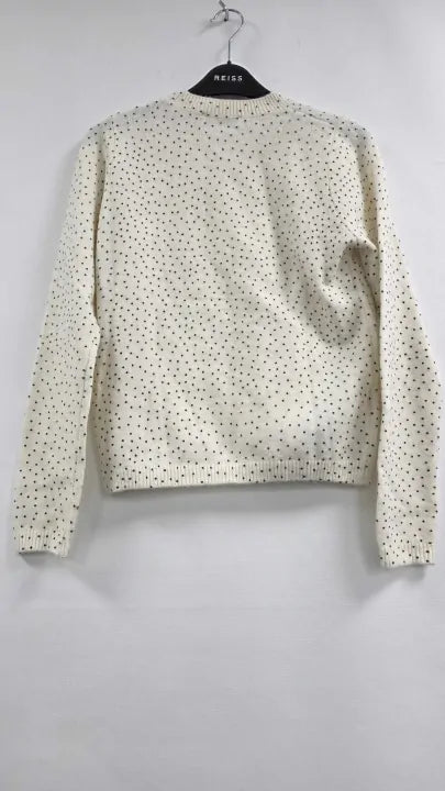 Mango - White Polka-dot Round Neck Jumper Size: Xs