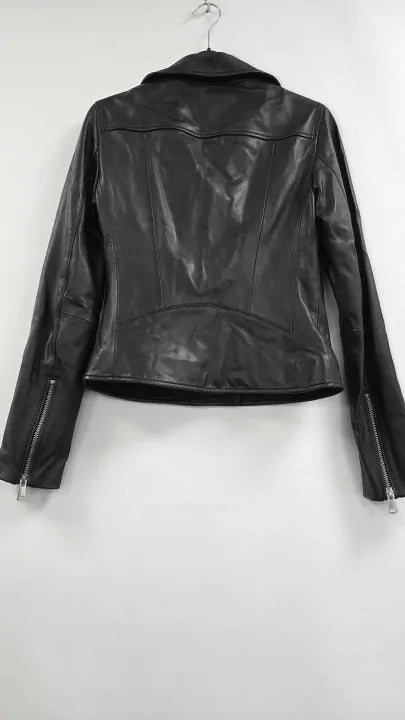 Reiss - Black Geo Leather Biker Jacket - Black Size: Uk 4
