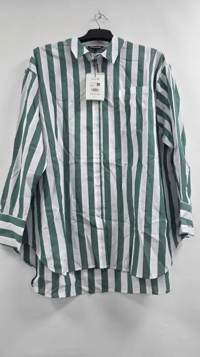 Whistles - Green Stripe Oversize Shirt - Green Size: Uk 14