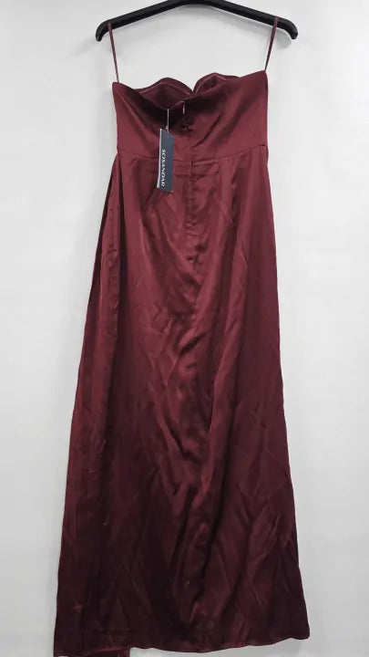 Sosandar - Burgundy Satin Maxi Dress - Red Size: Uk 10
