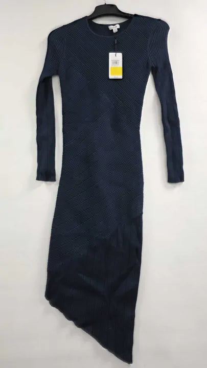 Reiss - Navy Jem Knitted Asymmetric Midi Dress - Green Size: Xs