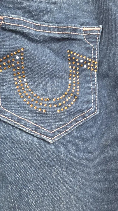 True Religion - Dark Blue Becca Crystal Bootcut Jeans - Blue Size: 26