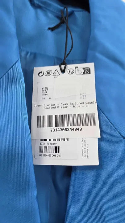 & Other Stories - Cyan Tailored Double-breasted Blazer - Blue Size: Uk 8