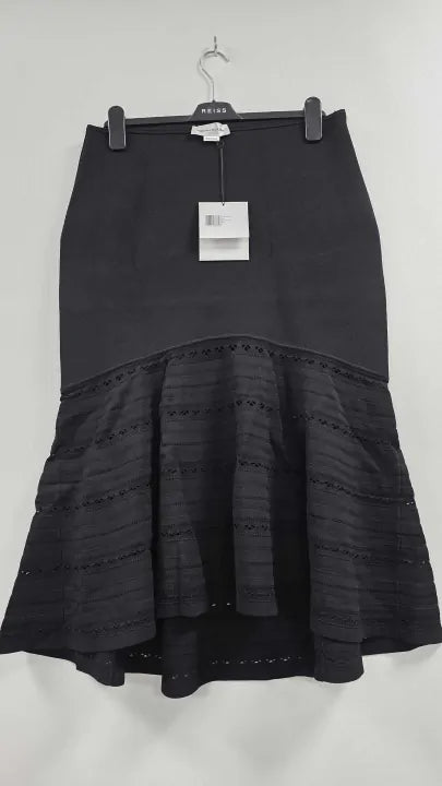 Victoria Beckham - Black Flared Open Weave Midi Skirt - Black Size: Xl