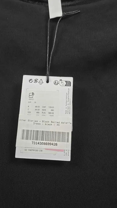 & Other Stories - Black Belted Waterfall Dress - Black Size: Xs