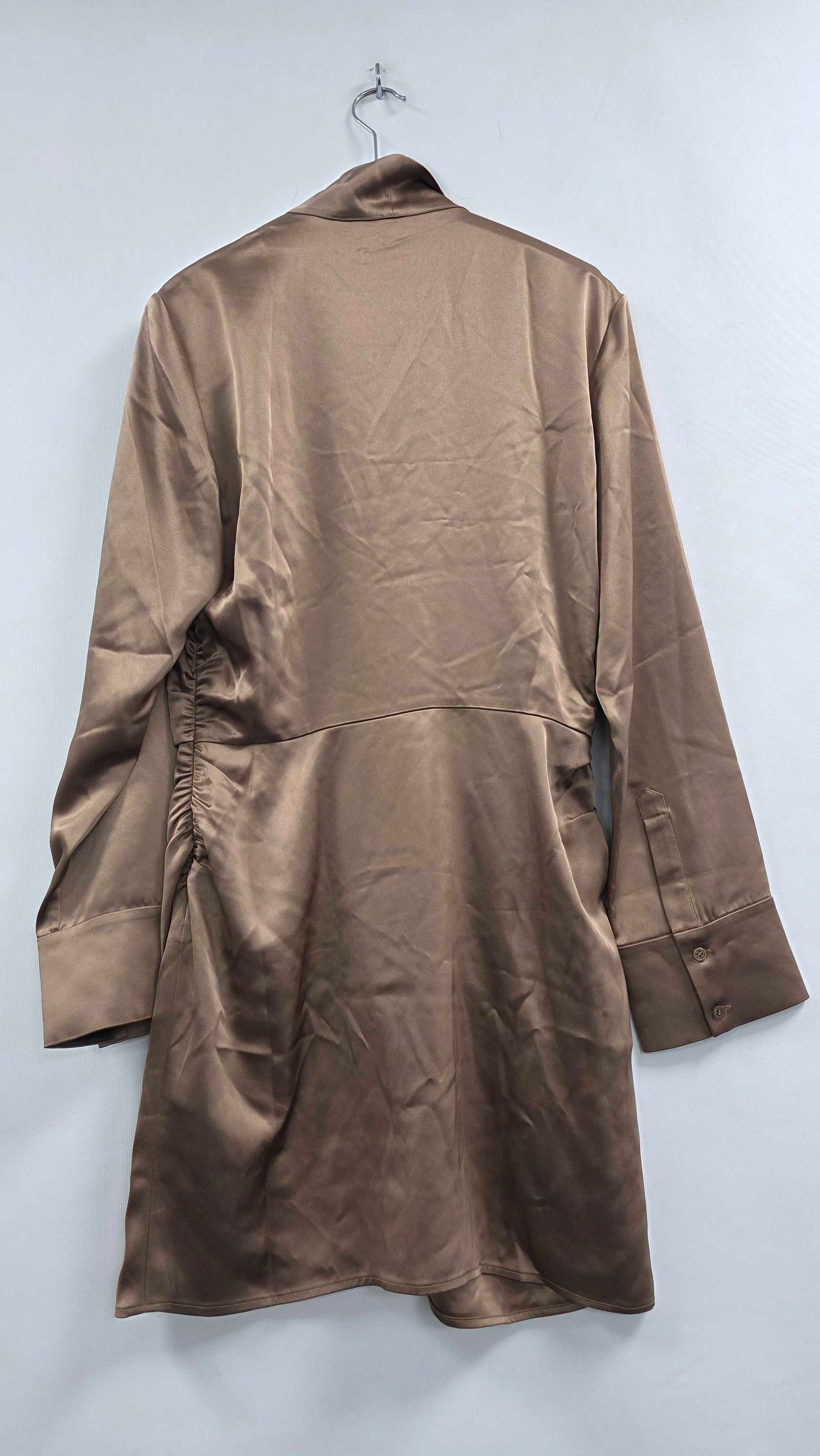 & Other Stories - Brown Satin Bow Mini Dress - Beige Size: Uk 8