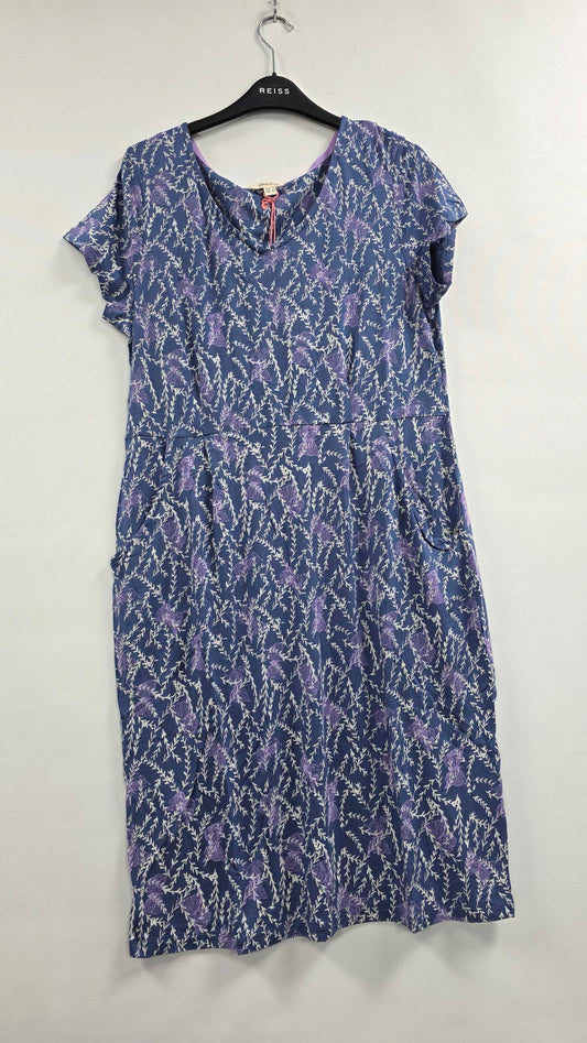 White Stuff Floral Leaf Print Jersey Dress Size: Uk 14