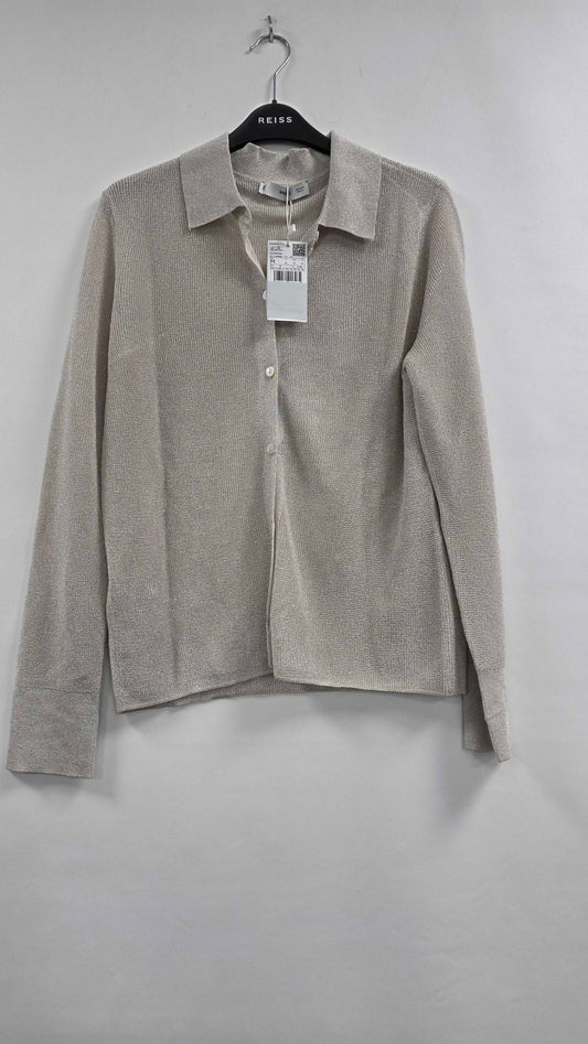 Mango - Silver Lurex Knitted Polo Jumper - Silver Size: M