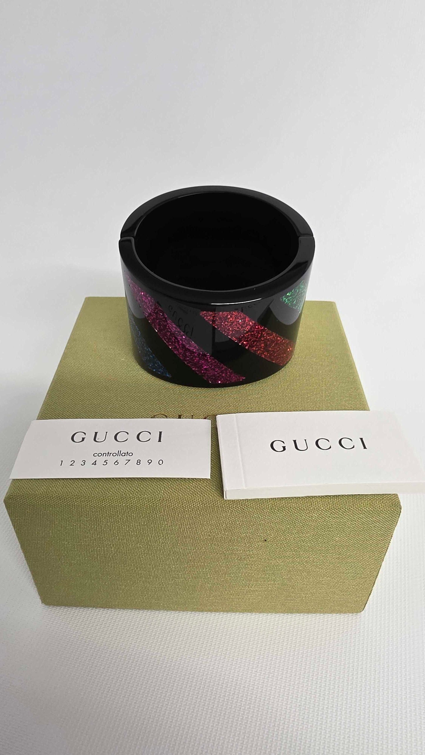 Gucci Crystal Gg Cuff Bracelet In Black Size: *