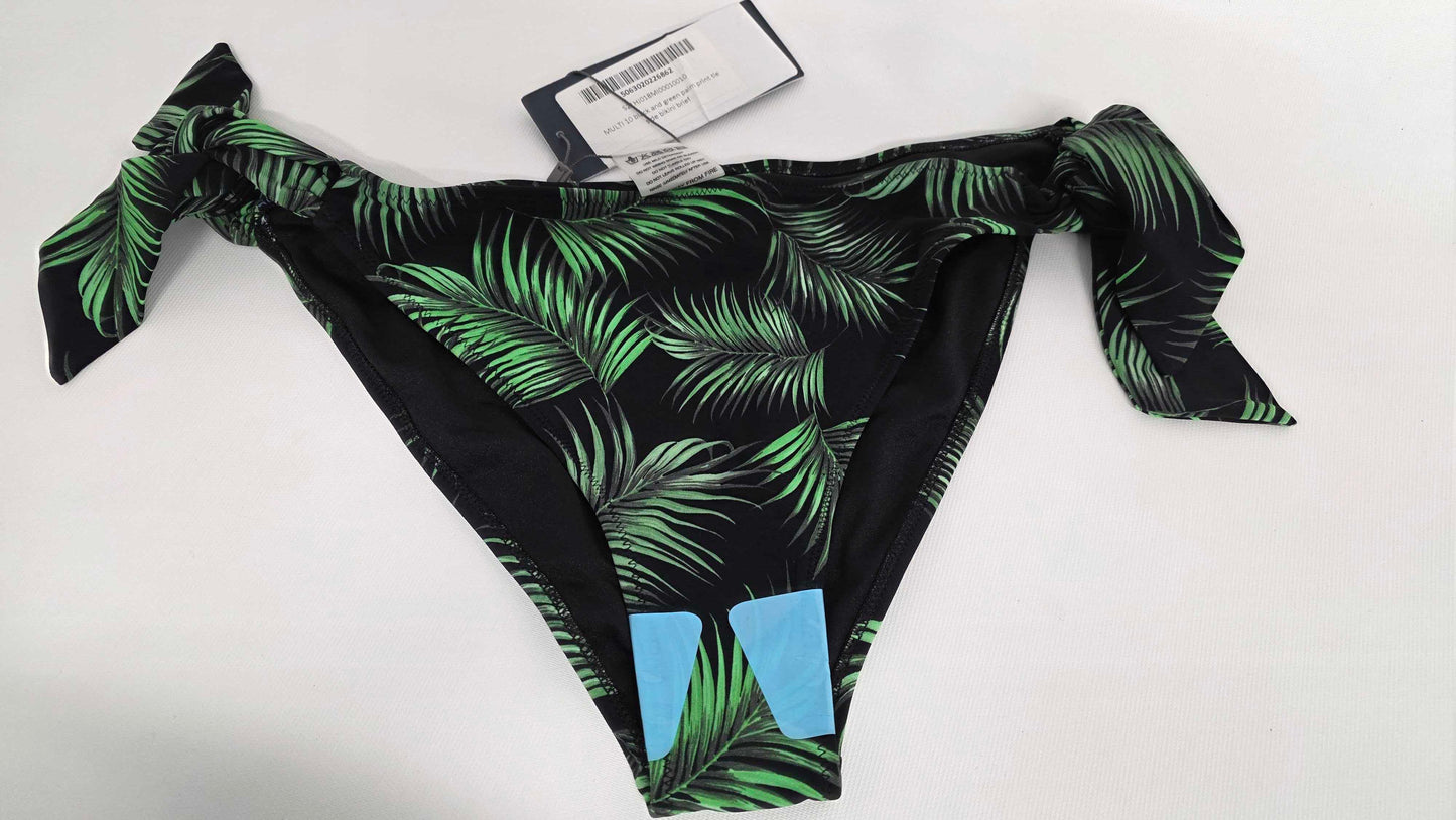 Sosandar - Palm Print Figure-flattering Tie Side Bikini Bottoms - Multi Size: Uk 10