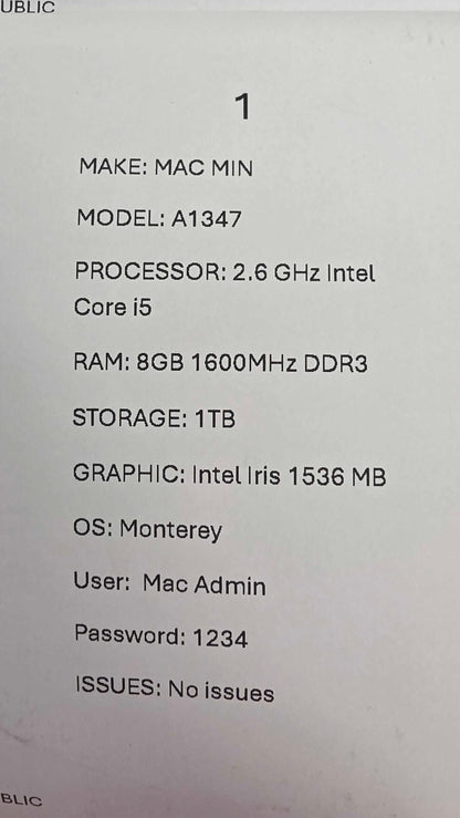 Mac Mini A1347 Size: 1Tb