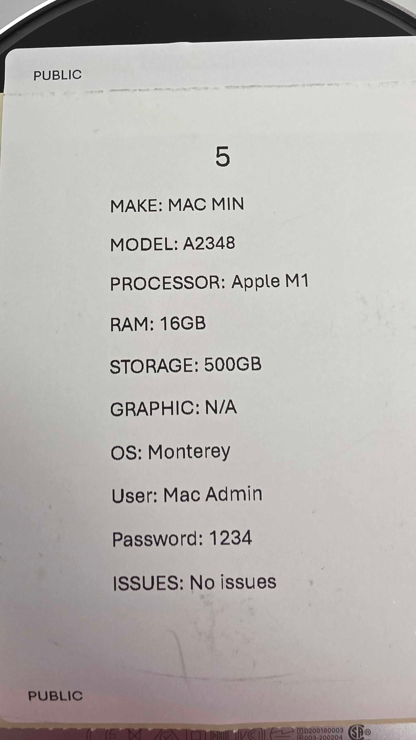 Mac Mini A2348 Size: 500Gb