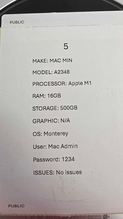 Mac Mini A2348 Size: 500Gb
