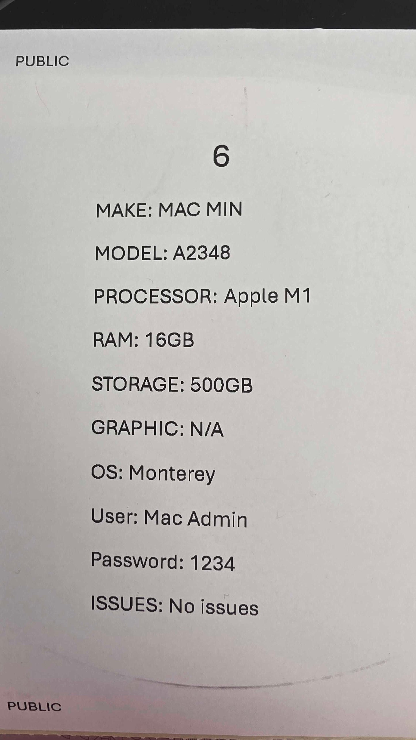 Mac Mini A2348 Size: 500Gb