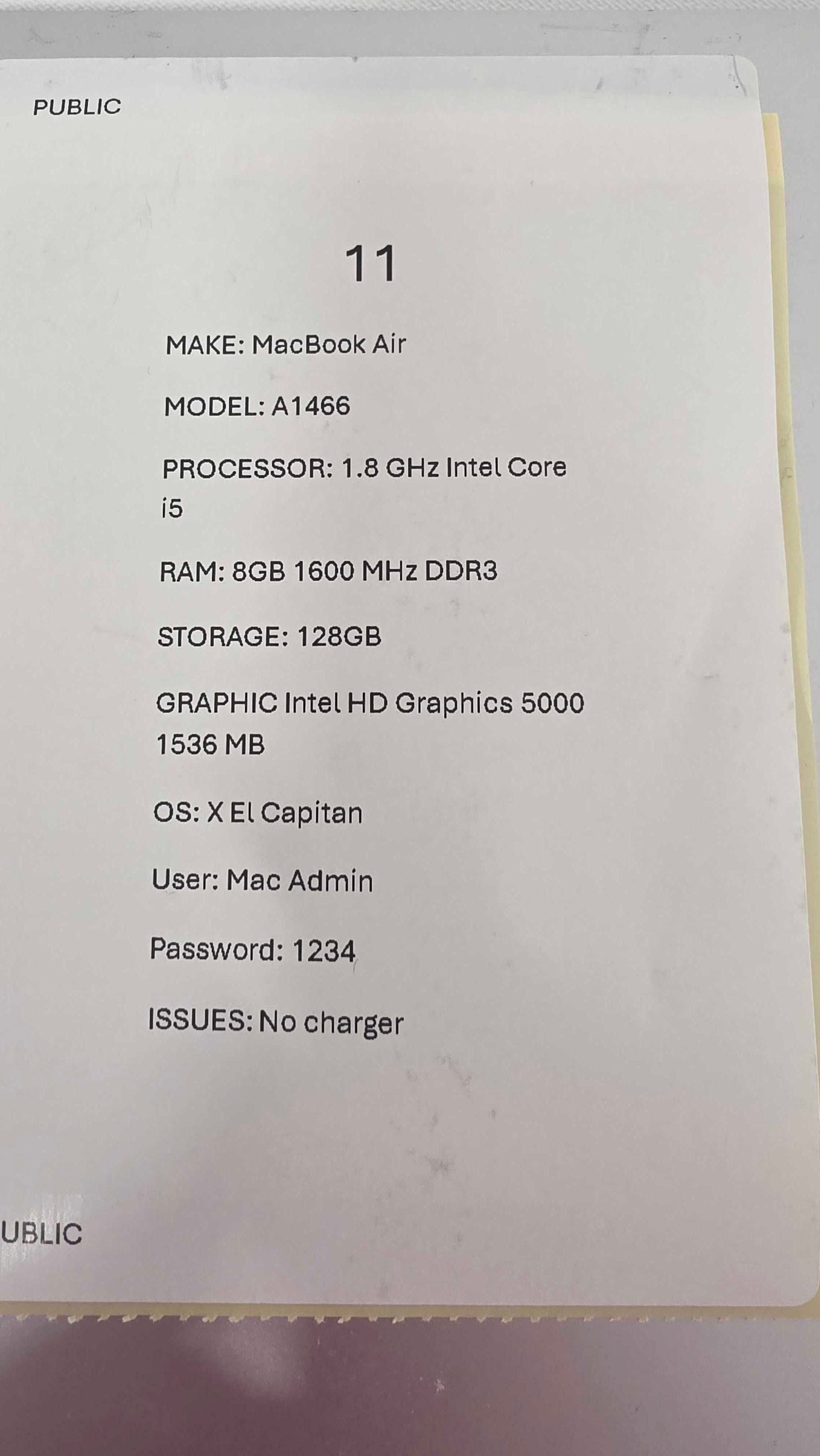 Macbook Air A1466 Size: 128Gb