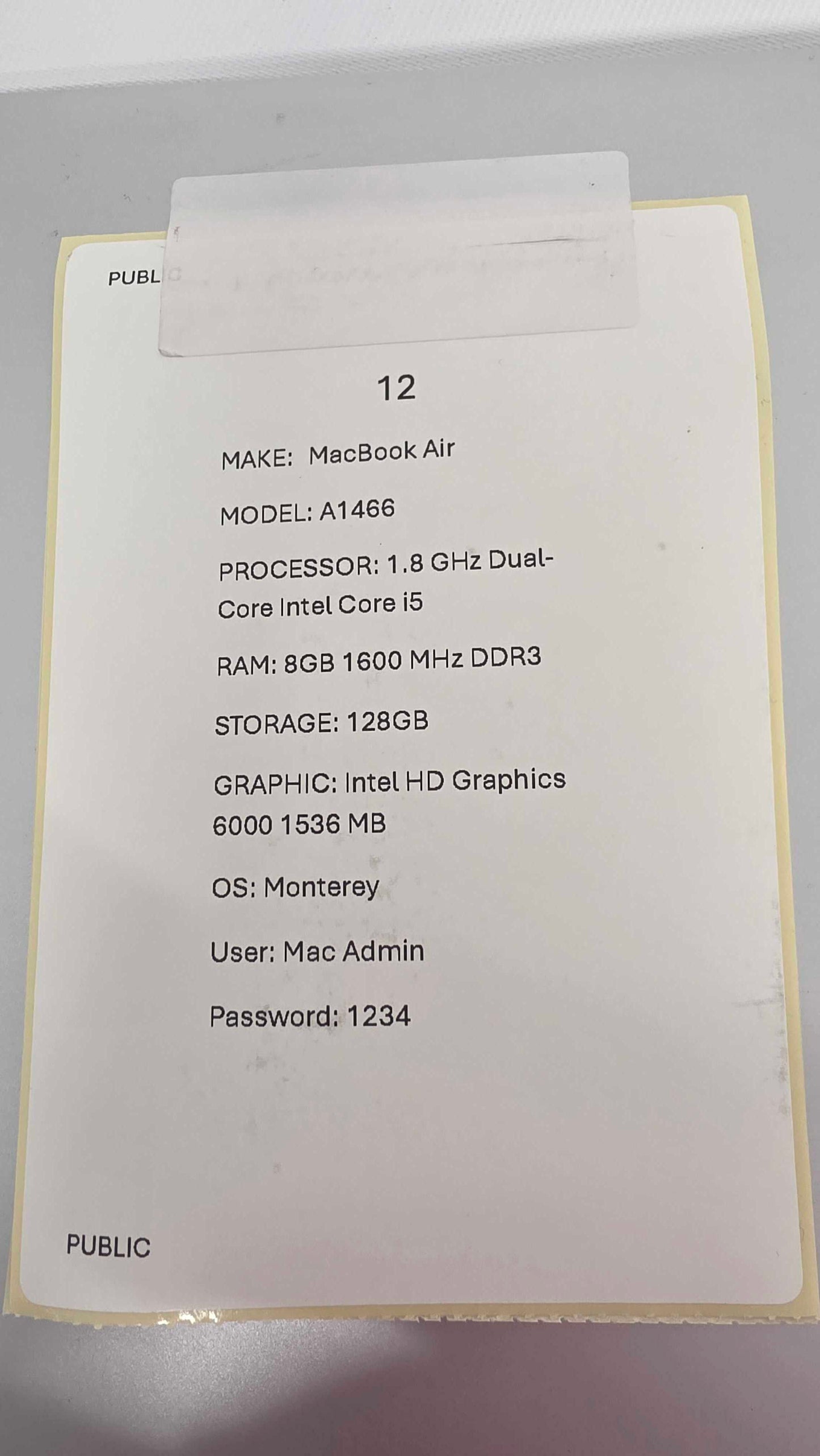 Macbook Air A1466 Size: 128Gb