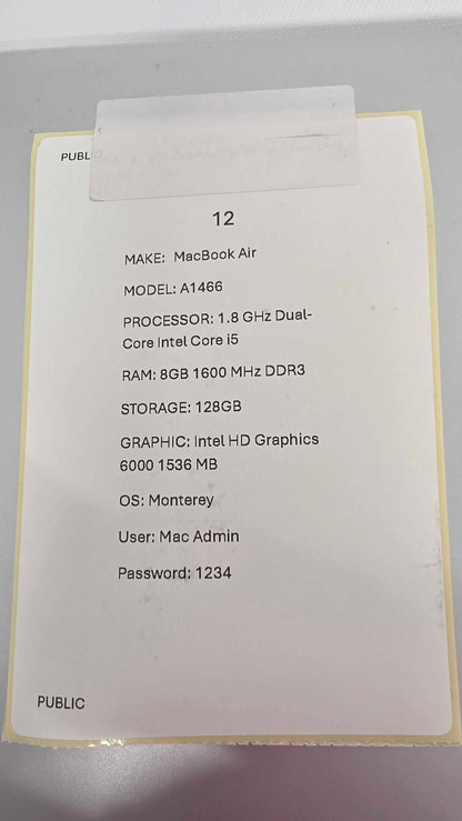 Macbook Air A1466 Size: 128Gb