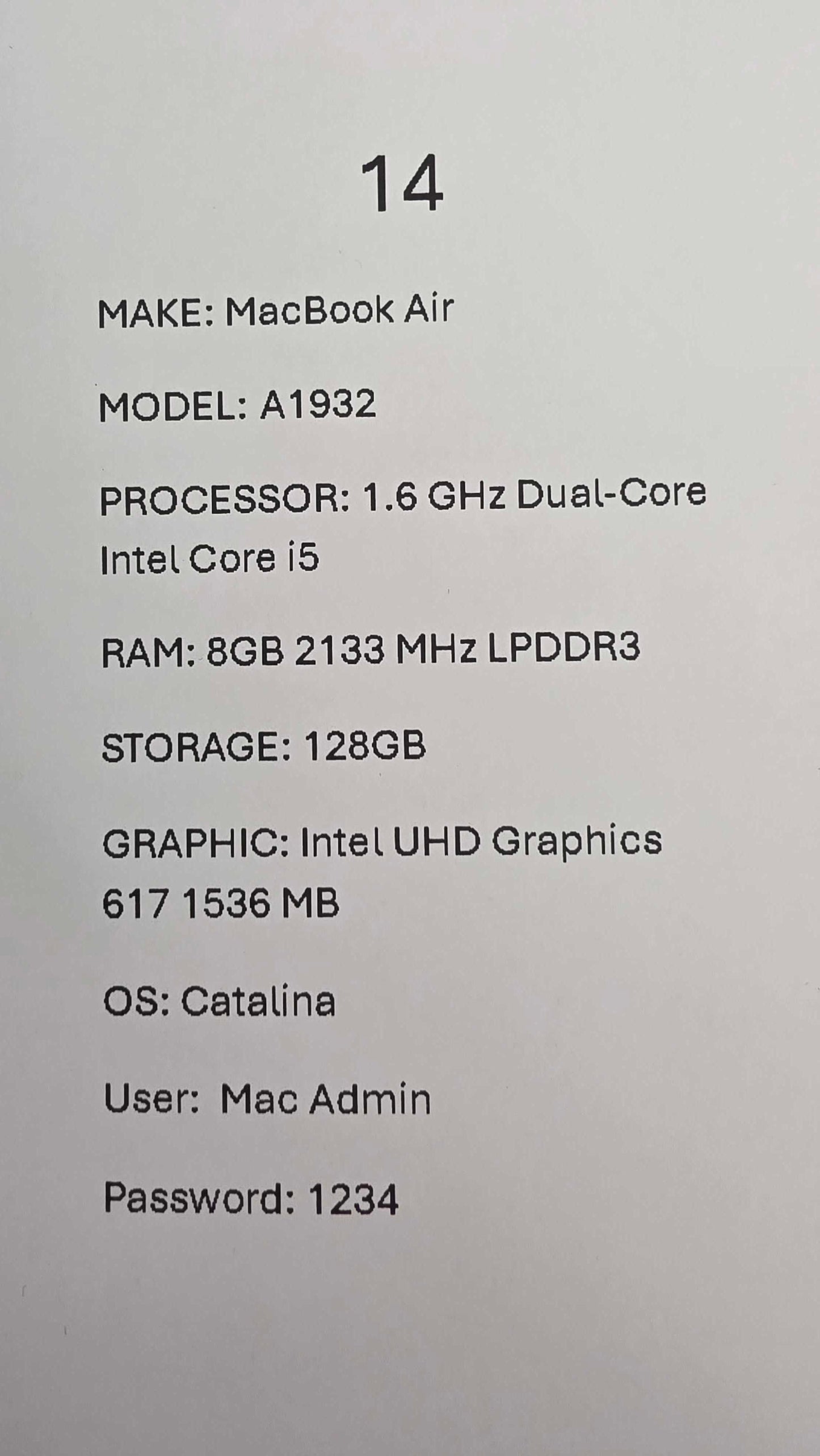 Macbook Air A1932 Size: -