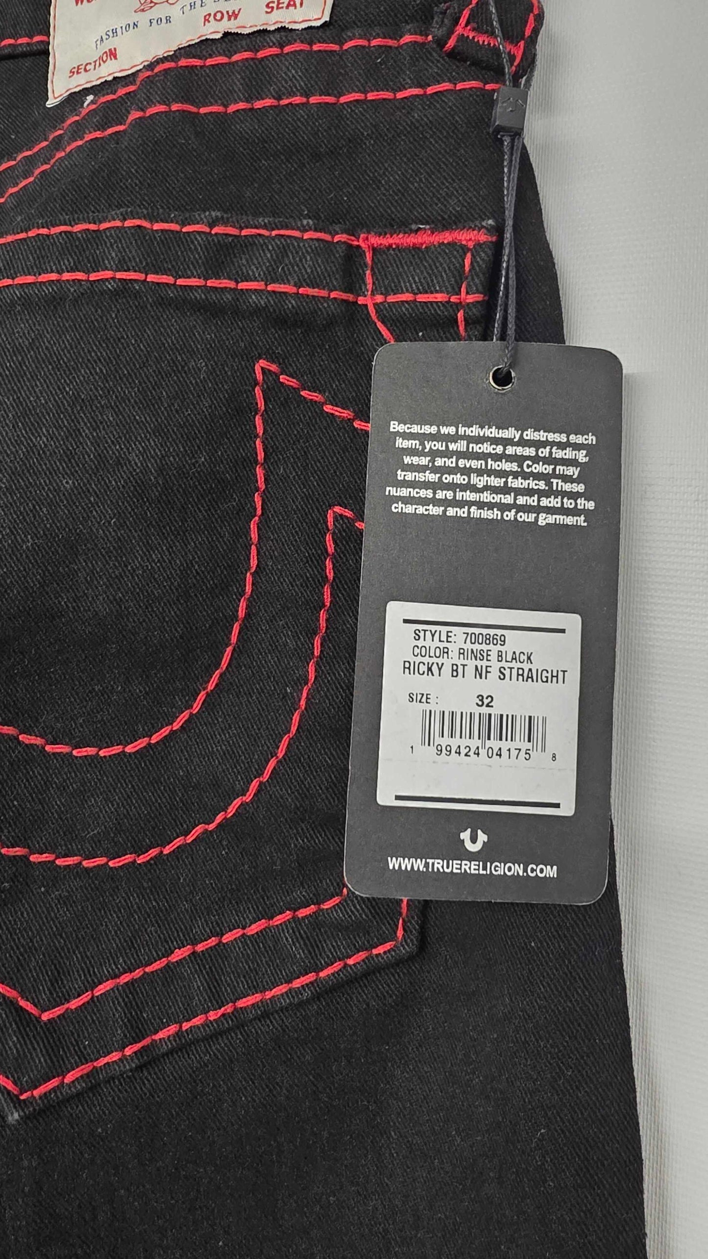 True Religion - Black Ricky Straight Stretch Jeans - Black Size: 32