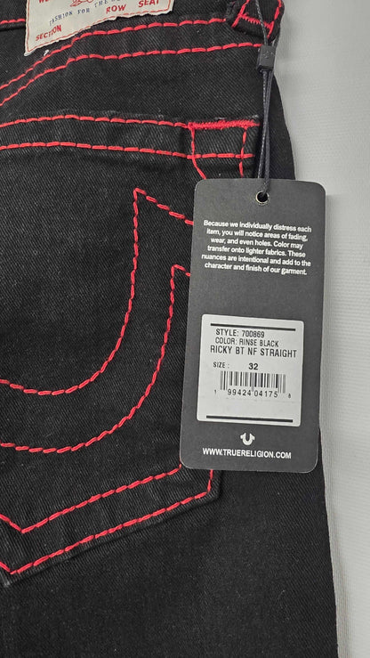 True Religion - Black Ricky Straight Stretch Jeans - Black Size: 32