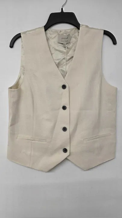 Jigsaw - Cream Hopsack Tailored Waistcoat - Cream Size: Uk 12