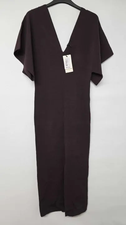 Ted Baker - Chocolate V-neck Knitted Midi Dress - Brown Size: Uk 10