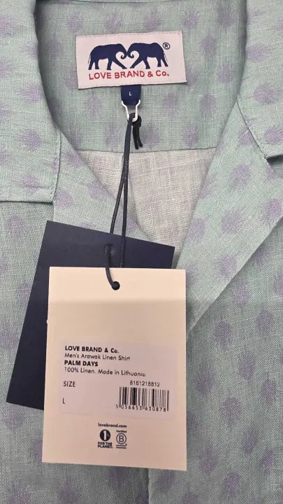 Love Brand & Co - Men's Palm Days Arawak Linen Shirt - Green Size: L