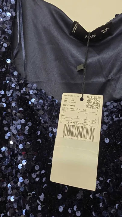 Mango - Navy Sequin Crop Top - Navy Size: L