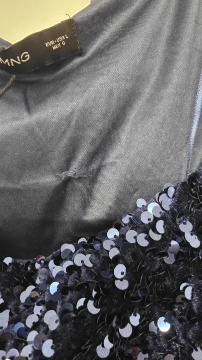 Mango - Navy Sequin Crop Top - Navy Size: L