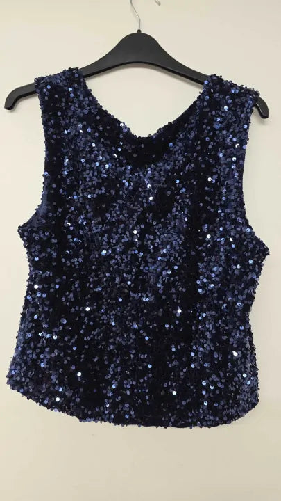 Mango - Navy Sequin Crop Top - Navy Size: L