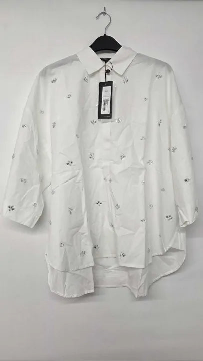 French Connection - Linen White Embellished Shirt - White Size: M