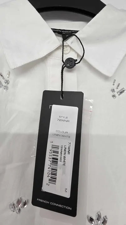 French Connection - Linen White Embellished Shirt - White Size: M