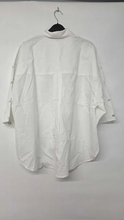 French Connection - Linen White Embellished Shirt - White Size: M