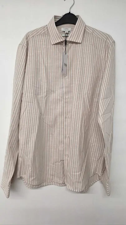 Reiss - Sand Stripe Oreste Cotton Blend Shirt Size: L
