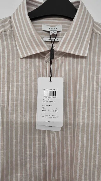 Reiss - Sand Stripe Oreste Cotton Blend Shirt Size: L