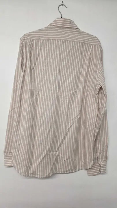 Reiss - Sand Stripe Oreste Cotton Blend Shirt Size: L