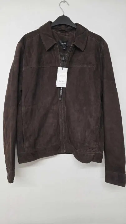 Reiss - Chocolate Clark Suede Bomber Jacket - Brown Size: M