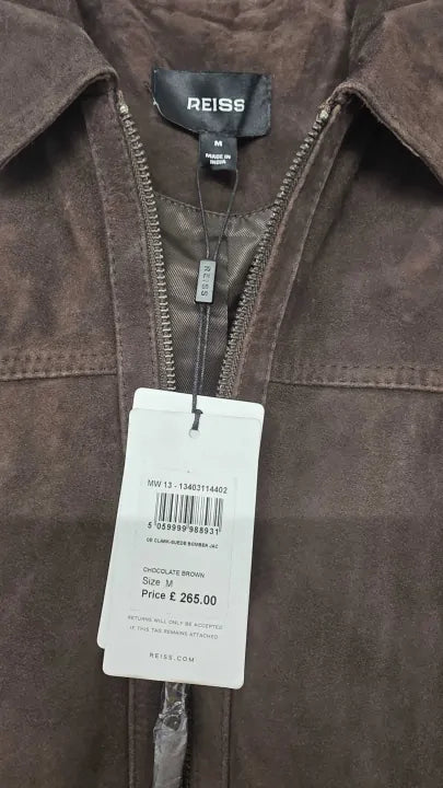 Reiss - Chocolate Clark Suede Bomber Jacket - Brown Size: M