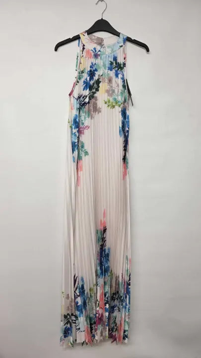 Joseph Ribkoff - Cream Floral Pleated Halterneck Dress - Multi Size: Uk 10