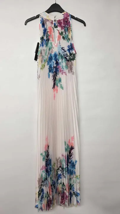 Joseph Ribkoff - Cream Floral Pleated Halterneck Dress - Multi Size: Uk 10