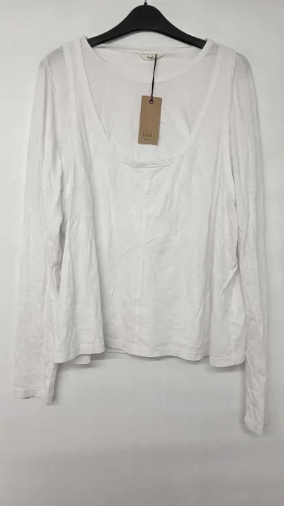 Hush - White Double Layer Long Sleeve Top - White Size: L