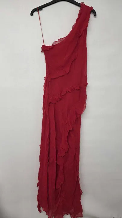 Mango - Red Asymmetric Ruffled Dress - Red Size: M
