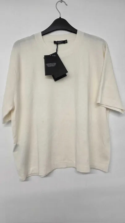 Mango - Short-sleeved Wool-blend Sweater - Cream Size: Xl