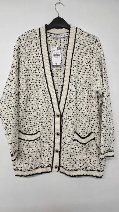 Mango - White Flecked Oversize Cardigan - White Size: S