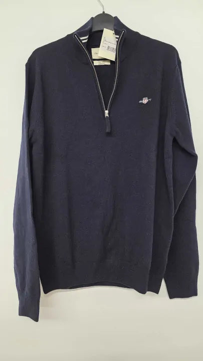 Gant - Navy Superfine Lambswool Quarter Zip Jumper - Navy Size: M