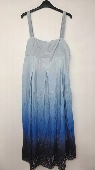 French Connection - Blue Cotton Ombre Square Neck Midi Dress - Blue Size: Uk 16