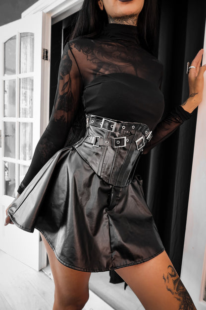 Dark in Lia Punk Love Patent Leather Waist Corset with Metal Accents