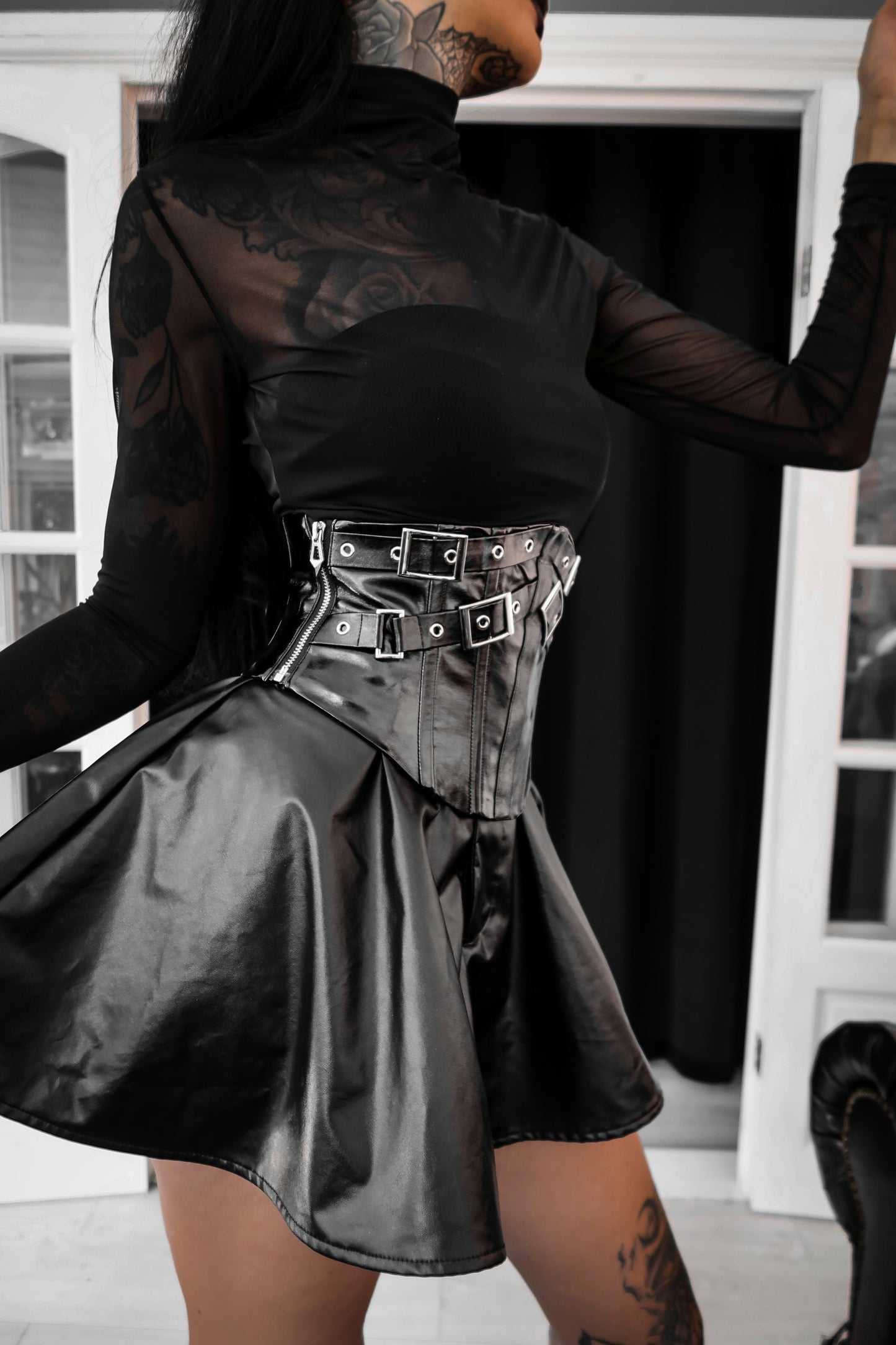 Dark in Lia Punk Love Patent Leather Waist Corset with Metal Accents