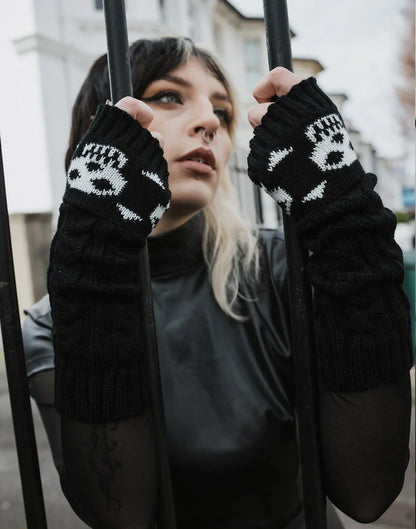 Pamela Mann Knitted Skull And Crossbones Fingerless Gloves